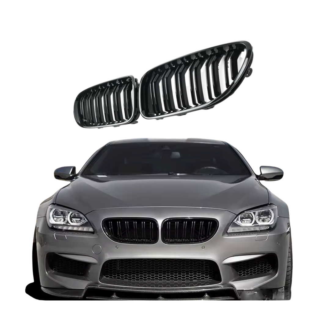 Dubbel spijl grill compatibel met BMW 6 Serie F06 & F12 & F13 (2011-2018) glans zwart