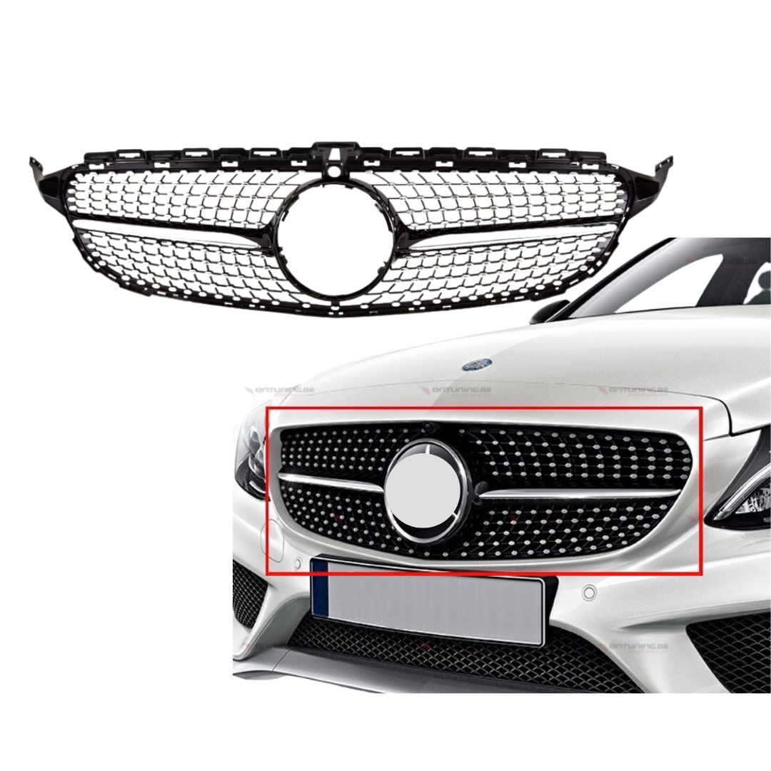 Mercedes Classe C W205 (2012-2015) Calandre Style Diamant Noir Brillant
