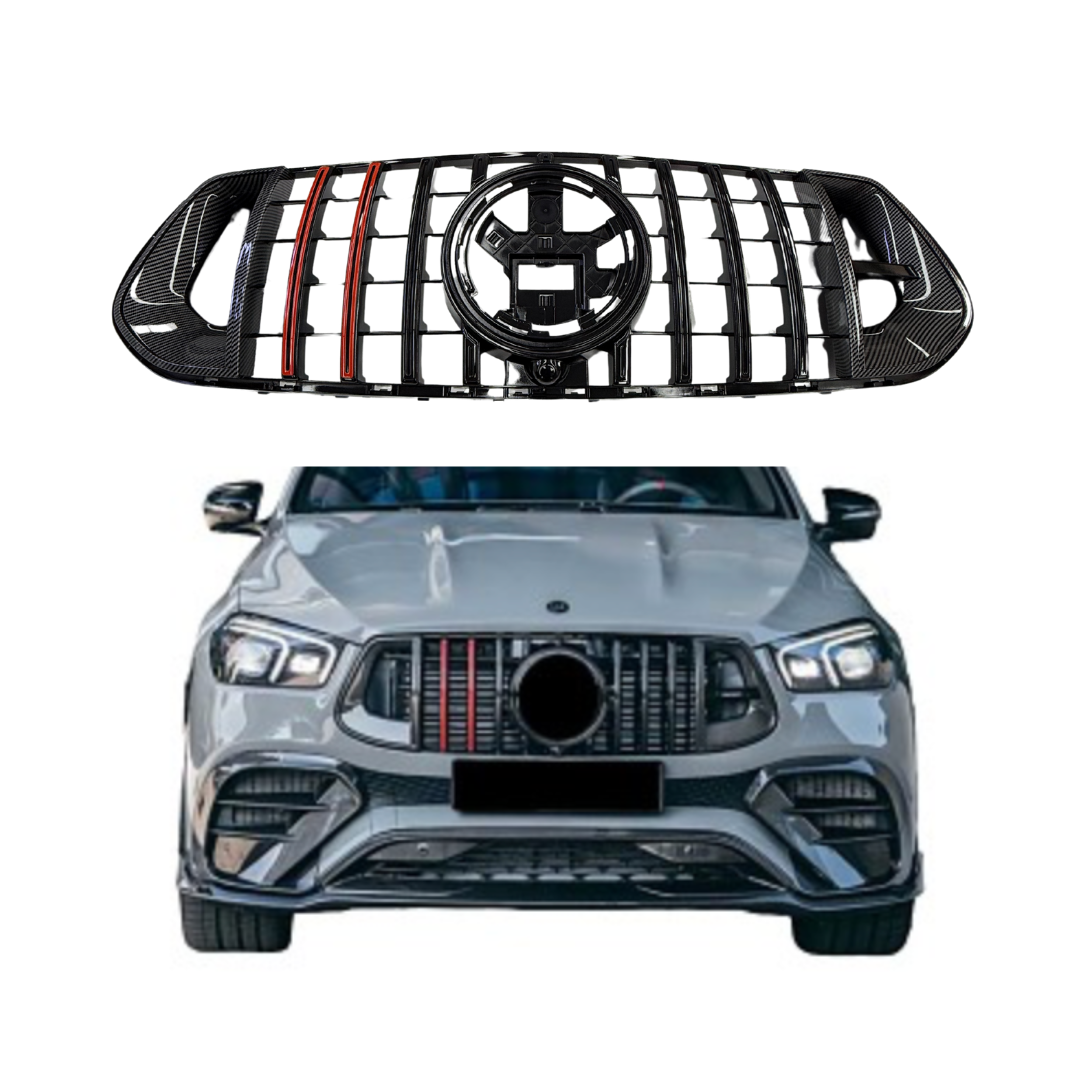 Mercedes GLE W167 SUV, C167 Coupe (2018-2023) B-Look Grill Glans Zwart/Carbon, Rood Accent