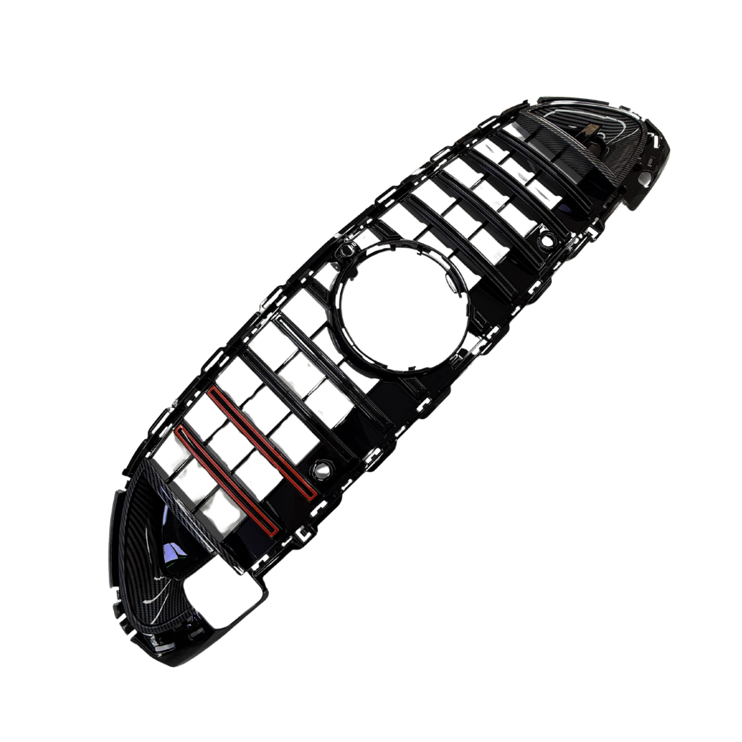 Mercedes C Klasse W206, S206 (2021+) B-Look Grill Glans Zwart/Carbon, Rood Accent