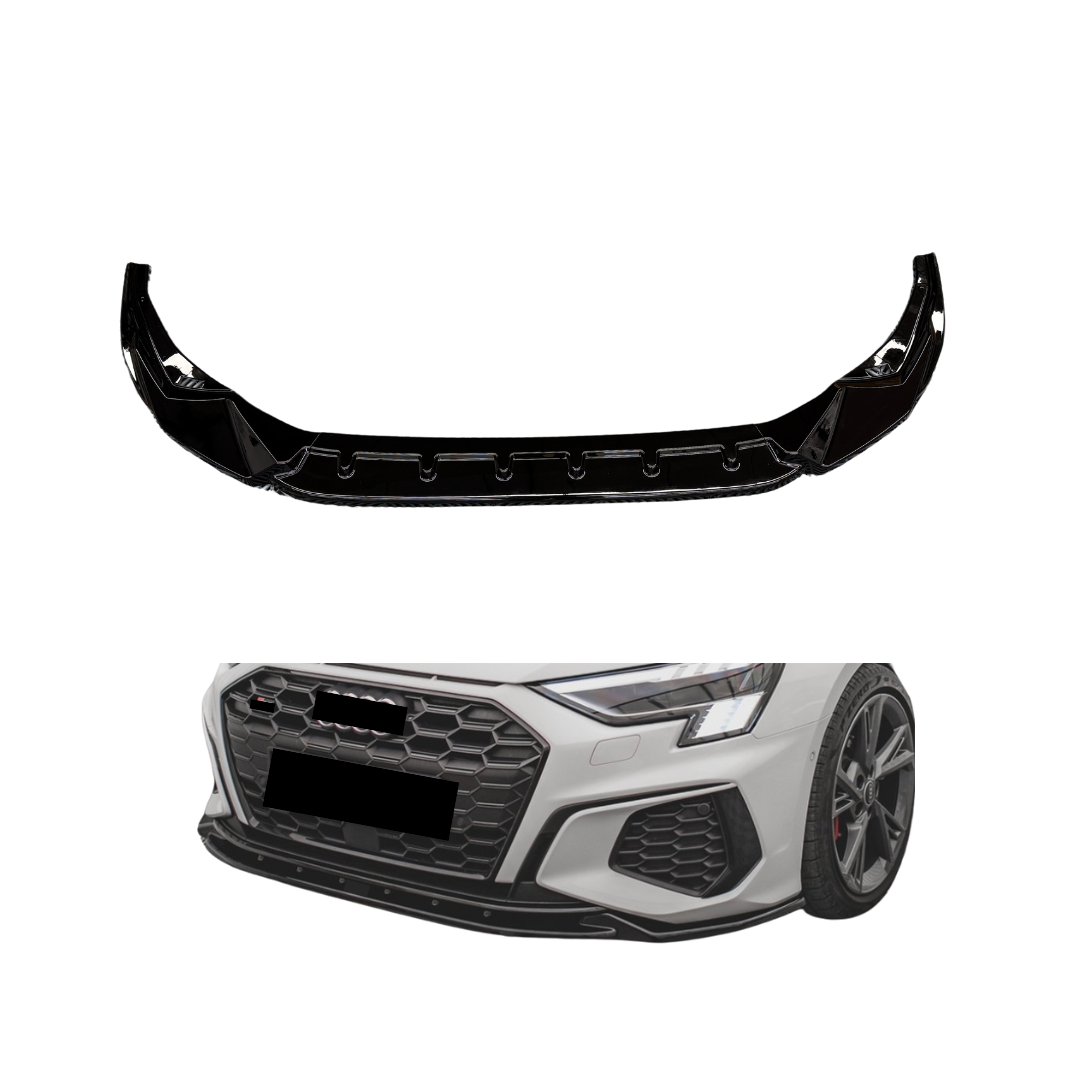 Front Lip compatibel met Audi A3 8Y (2020+) Glans Zwart, uitvoering A - afbeelding 1