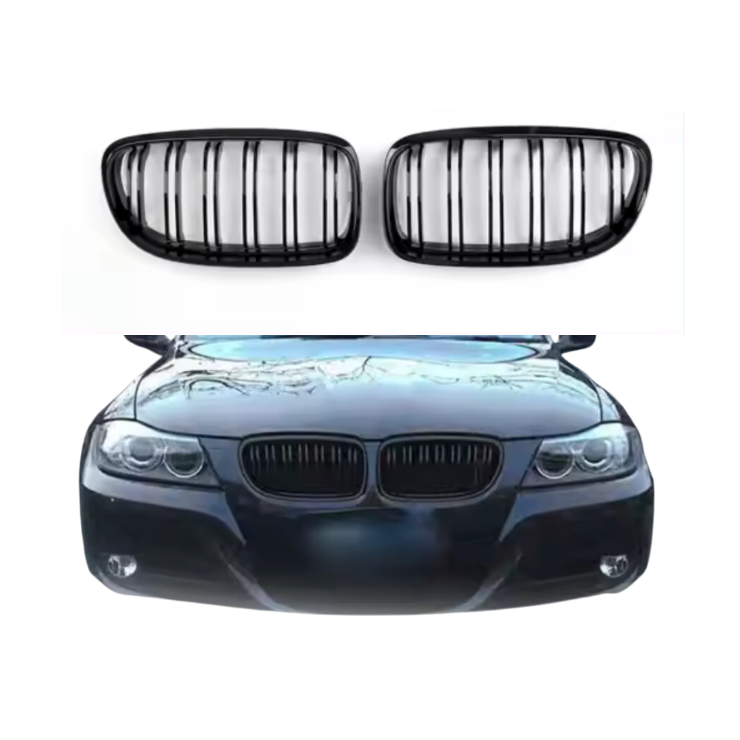 Dubbel Spijl Grill compatibel met BMW 3 Serie E90&E91 (2008-2013) Glans Zwart – afbeelding 1