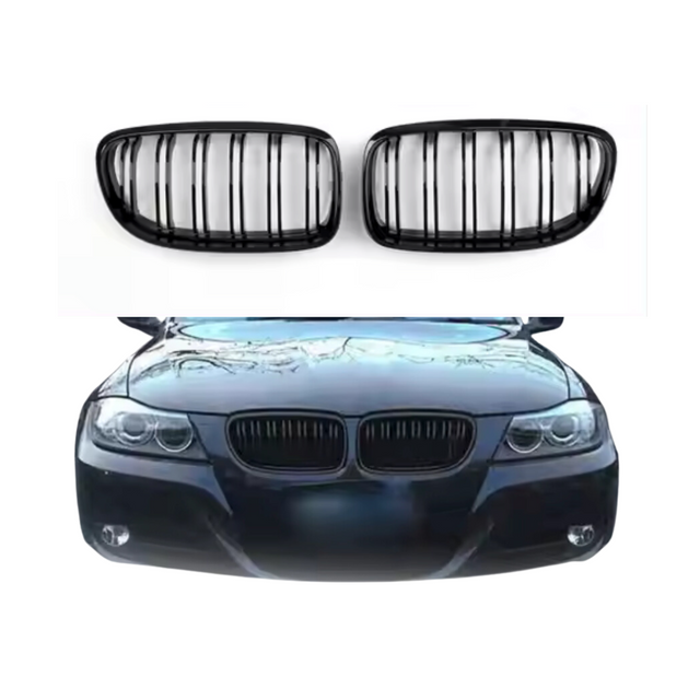 Dubbel Spijl Grill compatibel met BMW 3 Serie E90&E91 (2008-2013) Glans Zwart – afbeelding 1