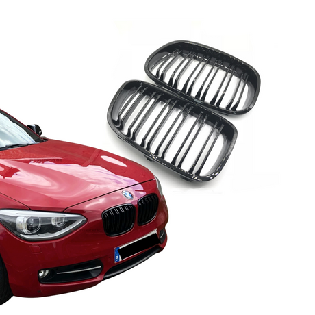 Dubbel Spijl Grill compatibel met BMW 1 Serie F20&F21 (2011-2015) Glans Zwart – afbeelding 1