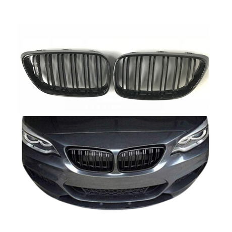 Dubbel Spijl Grill compatibel met BMW 2 Serie F22&F23 (2013-2021) Glans Zwart – afbeelding 1