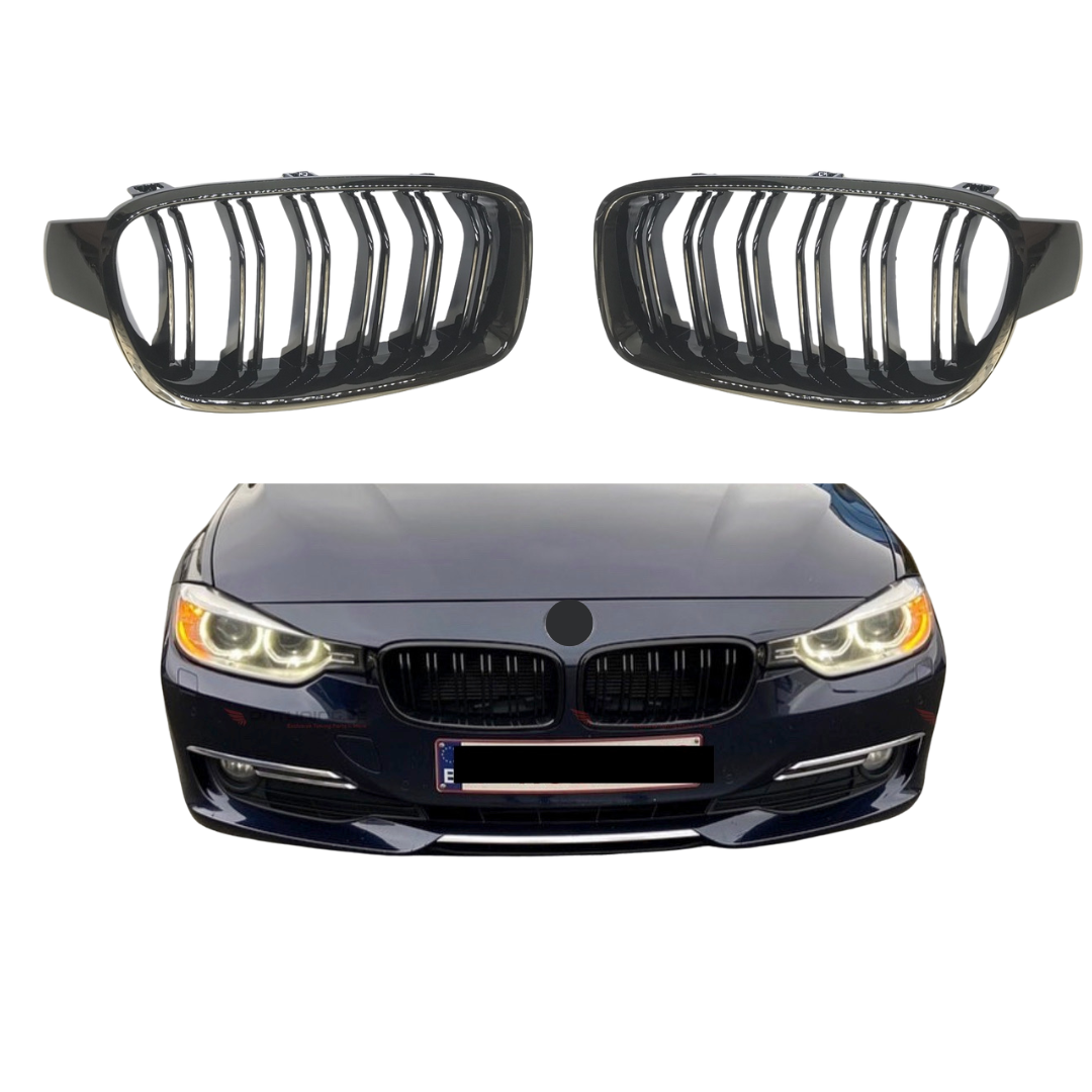 Dubbel Spijl Grill compatibel met BMW 3 Serie F30&F31 (2012-2019) Glans Zwart - afbeelding 1