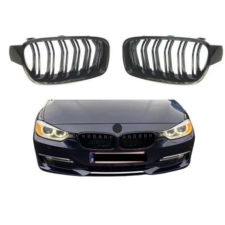 Dubbel Spijl Grill compatibel met BMW 3 Serie F30&F31 (2012-2019) Glans Zwart - afbeelding 1