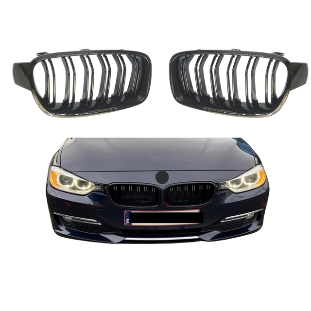 Dubbel Spijl Grill compatibel met BMW 3 Serie F30&F31 (2012-2019) Glans Zwart - afbeelding 1