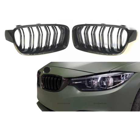 Dubbel Spijl Grill compatibel met BMW 4 Serie F32&F33&F36 (2012-2020) Glans Zwart – afbeelding 1