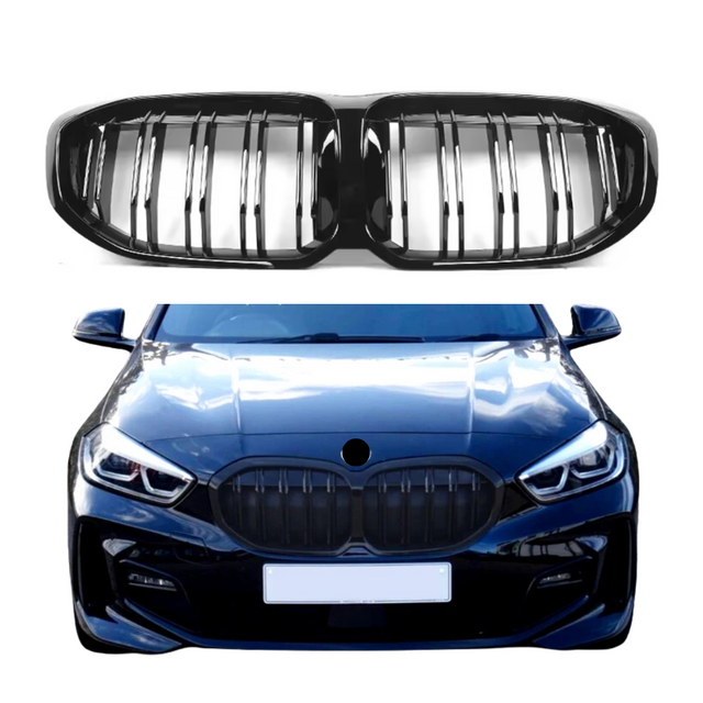 Grill compatibel met BMW 1 Serie F40 (2019+) Dubbel Spijl Glans Zwart – afbeelding 1