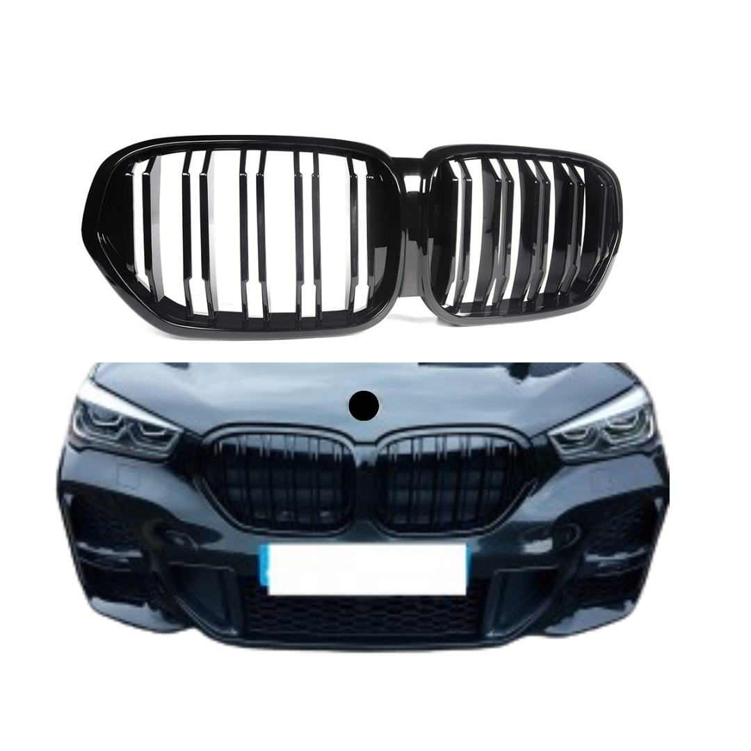 Grill compatibel met BMW X1 Serie F48 LCI (2019+) Glans Zwart – afbeelding 1