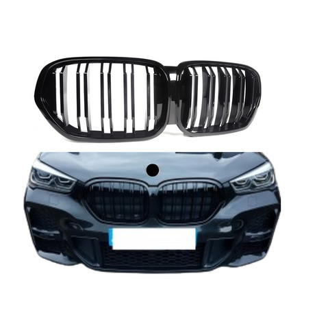 Grill compatibel met BMW X1 Serie F48 LCI (2019+) Glans Zwart – afbeelding 1