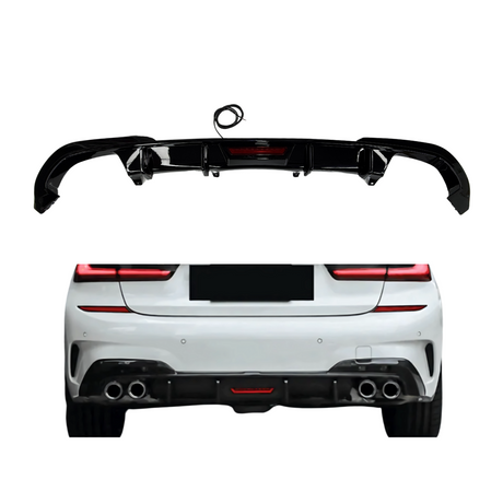 Diffuser compatibel met BMW 3 Serie G20 (2018-2023) Glans Zwart Dubbel met Remlicht - afbeelding 1