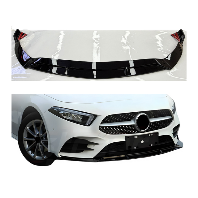 Front Lip compatibel met Mercedes A Klasse W177, V177 (2018-2023) Sport Style Glans Zwart - afbeelding 1