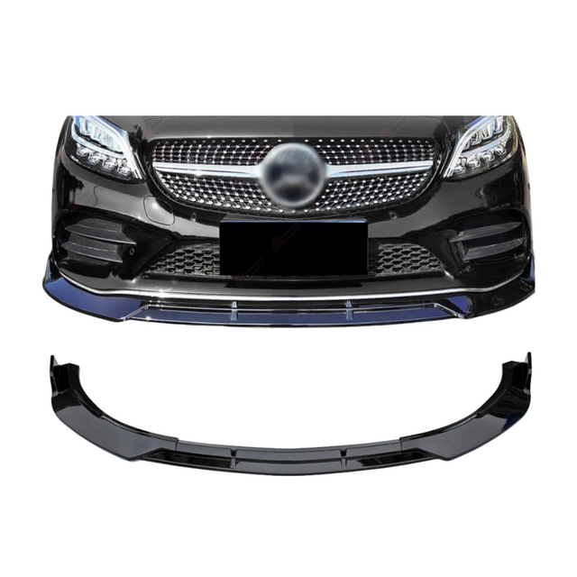 Front Lip compatibel met Mercedes C Klasse W205 (2014-2018) Glans Zwart, uitvoering A - afbeelding 1