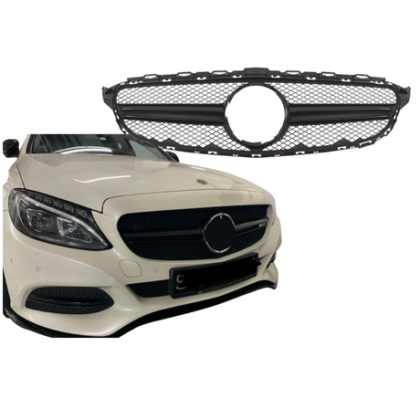 Grill compatibel met Mercedes C Klasse W205 (2014-2018) Glans Zwart – afbeelding 1